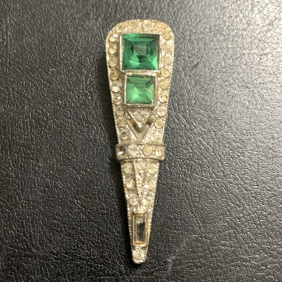 Antique Art Deco WMCA Dress Clip UV active Green stone - Picture 5 of 5